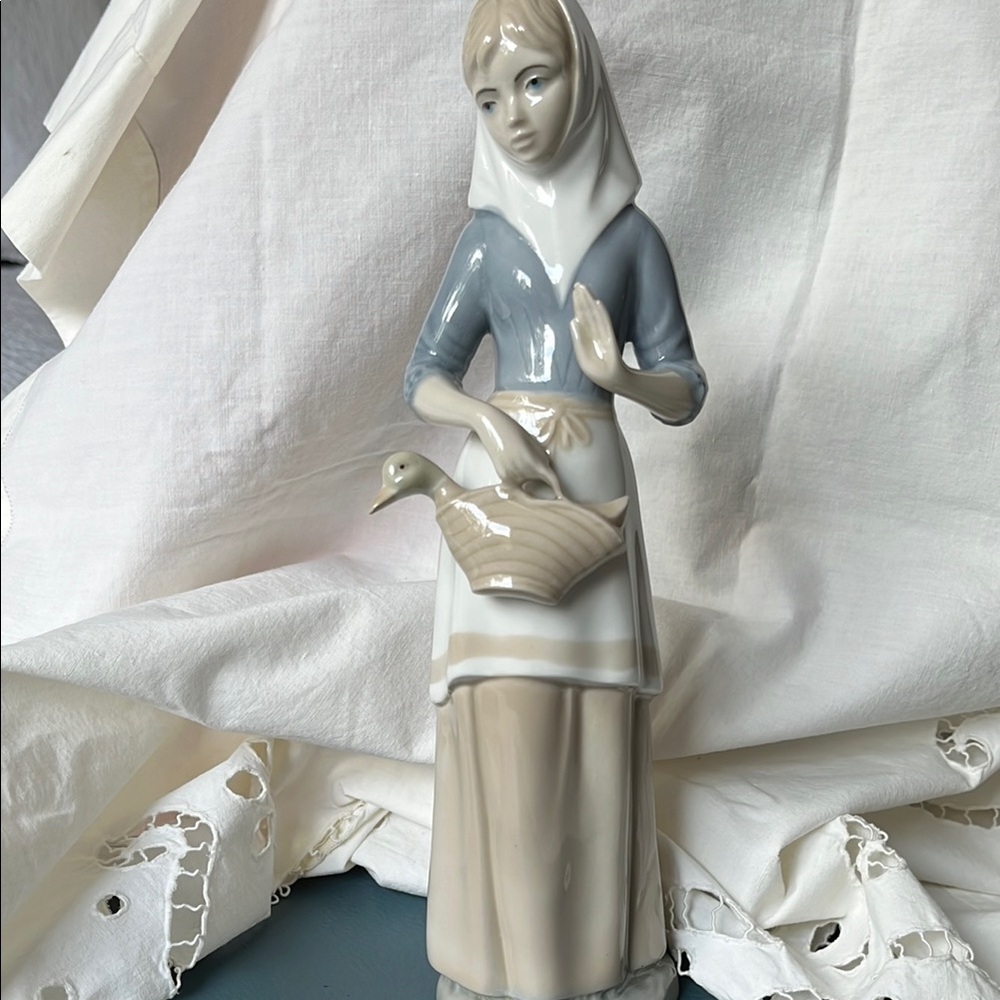 Vintage Porceval Porcelain from Spain Figurine of Woman with Goose